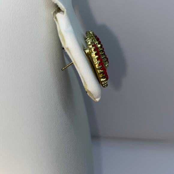 Gold-Tone Burgundy Red Beaded Stud Earrings - Picture 4 of 6